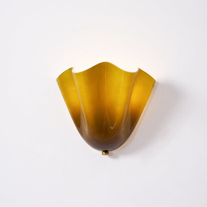 Indoor Sconce with Sculptural Glass Shade in Warm Tones – Metal Frame LED-Compatible – Wall-Mounted Accent for Bedrooms Hallways Living Spac