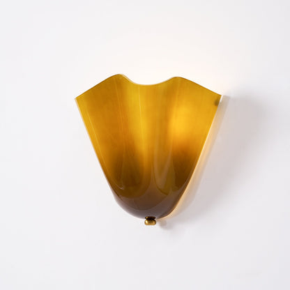 Indoor Sconce with Sculptural Glass Shade in Warm Tones – Metal Frame LED-Compatible – Wall-Mounted Accent for Bedrooms Hallways Living Spac