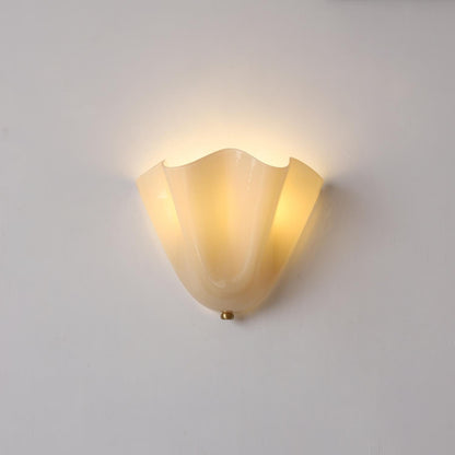 Hand-Blown Glass Wall Sconce 11 in Wide Petal Shade Lighting Fixture Bedroom Hallway Ambient Light E26 Base 110-120V Dual Bulb Decorative Mo