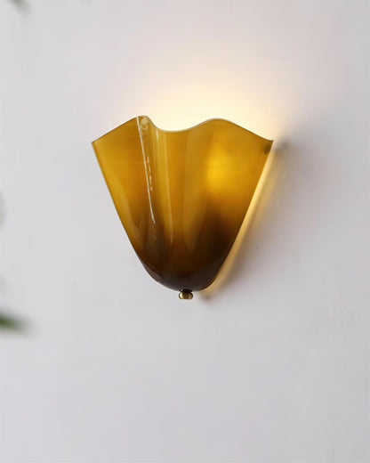 Hand-Blown Glass Wall Sconce 11 in Wide Petal Shade Lighting Fixture Bedroom Hallway Ambient Light E26 Base 110-120V Dual Bulb Decorative Mo