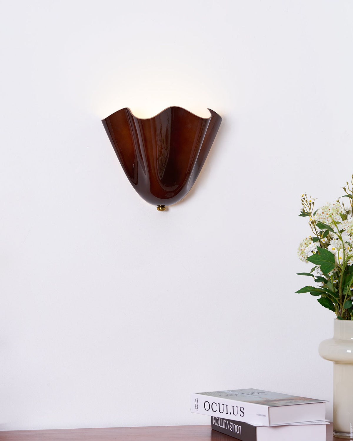 Hand-Blown Glass Wall Sconce 11 in Wide Petal Shade Lighting Fixture Bedroom Hallway Ambient Light E26 Base 110-120V Dual Bulb Decorative Mo