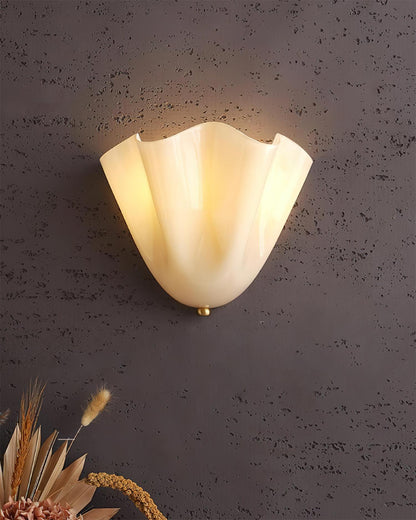Hand-Blown Glass Wall Sconce 11 in Wide Petal Shade Lighting Fixture Bedroom Hallway Ambient Light E26 Base 110-120V Dual Bulb Decorative Mo