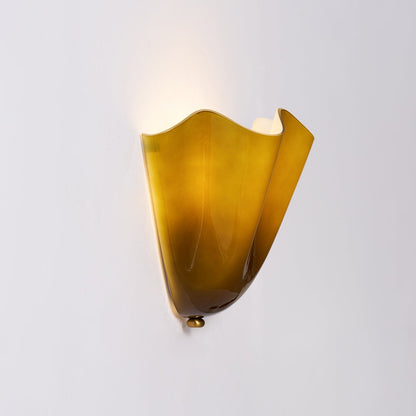 Indoor Sconce with Sculptural Glass Shade in Warm Tones – Metal Frame LED-Compatible – Wall-Mounted Accent for Bedrooms Hallways Living Spac