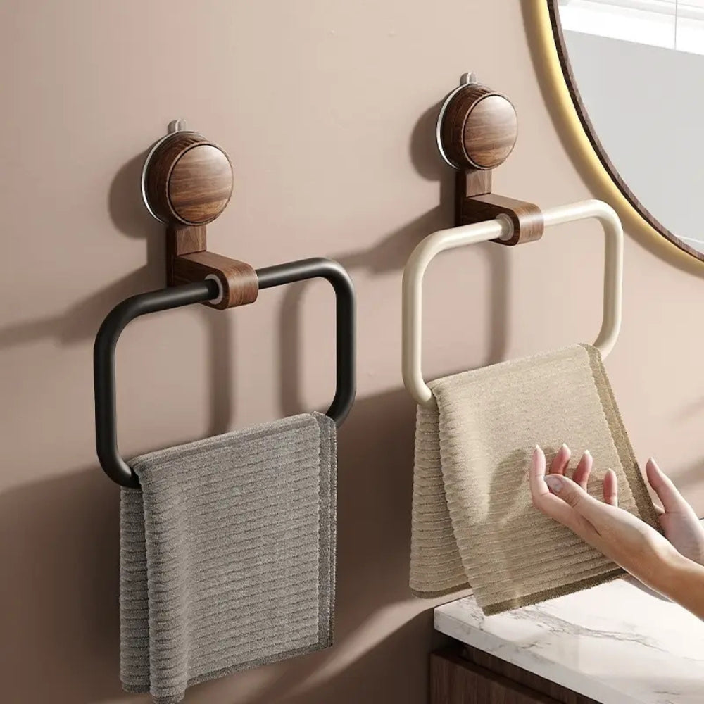 Vero Towel Rack - Walnut-Inspired Design, Removable Suction Base