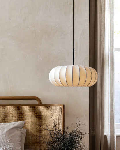 Hanging Ceiling Light with Cloth Shade for Dining Room & Kitchen – Adjustable Height, E26 Socket, Dimmable – 12 in White Fixture for Modern