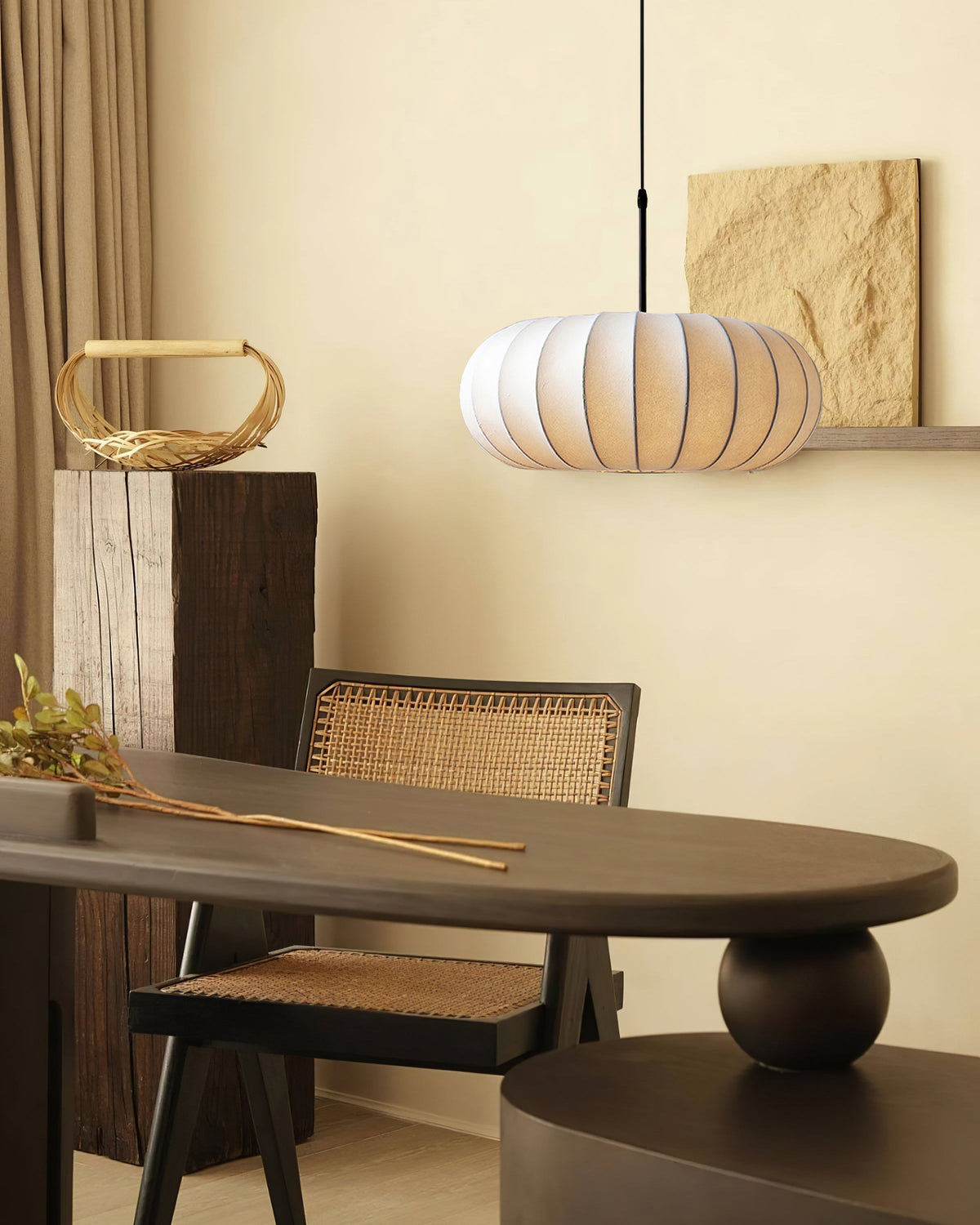 Hanging Ceiling Light with Cloth Shade for Dining Room & Kitchen – Adjustable Height, E26 Socket, Dimmable – 12 in White Fixture for Modern