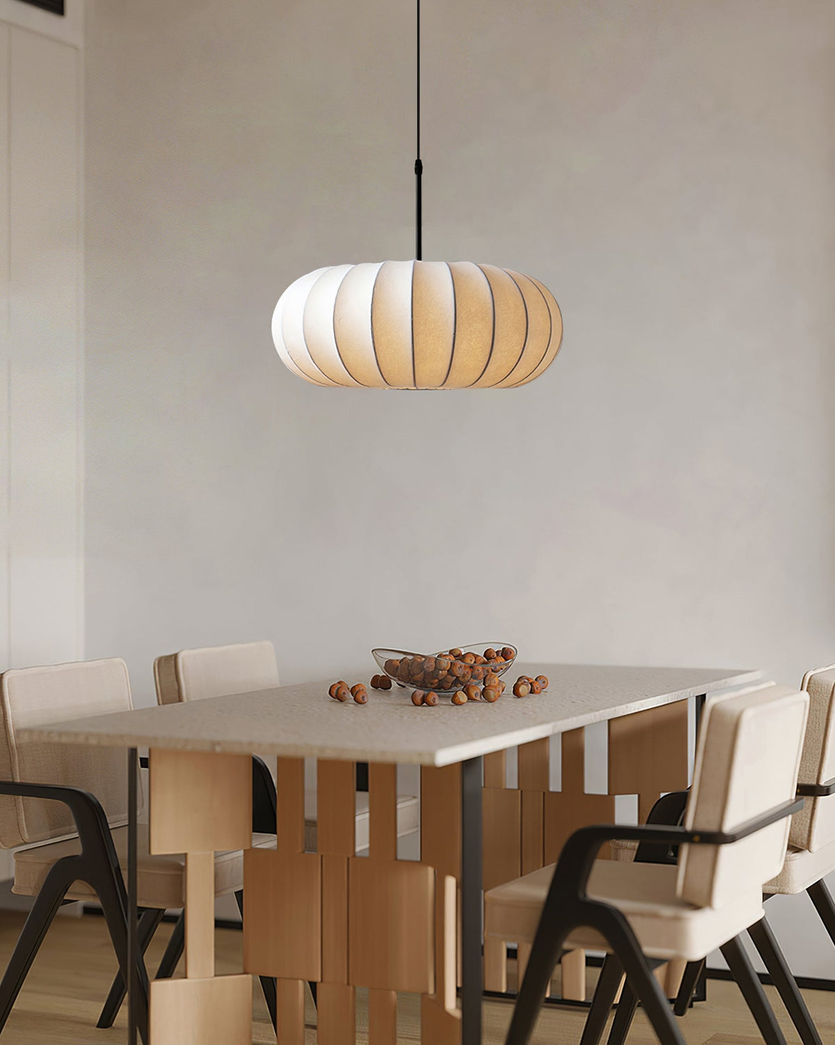 Hanging Ceiling Light with Cloth Shade for Dining Room & Kitchen – Adjustable Height, E26 Socket, Dimmable – 12 in White Fixture for Modern