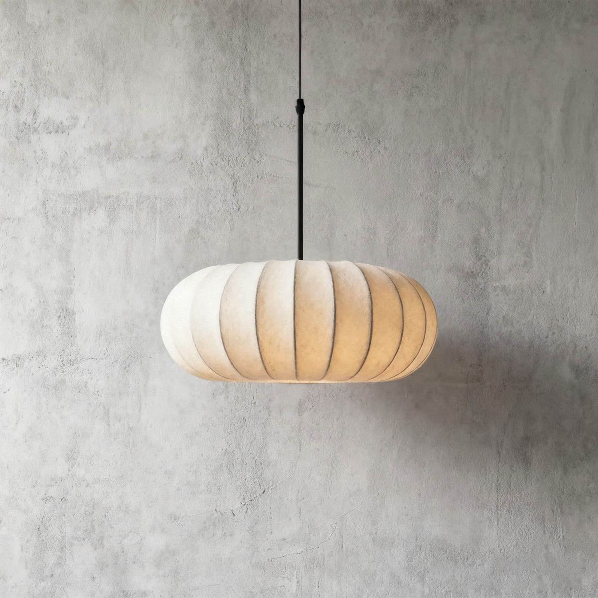 Hanging Silk Ceiling Fixture with Organic Shape for Dining Rooms & Living Spaces – Dimmable LED Compatible in 12, 16, or 20 Inch Sizes