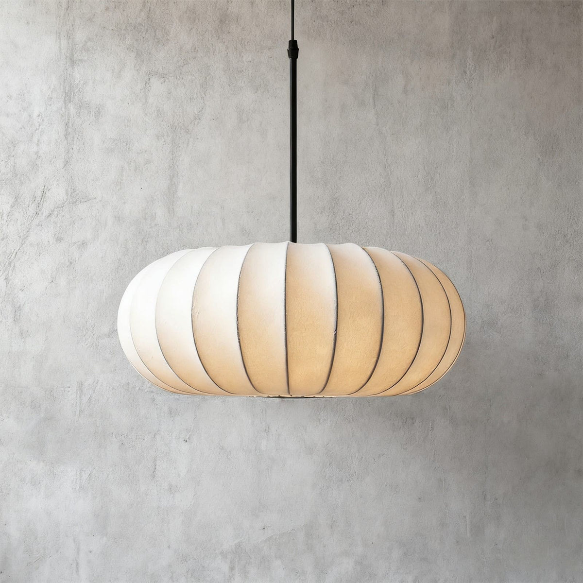 Hanging Silk Ceiling Fixture with Organic Shape for Dining Rooms & Living Spaces – Dimmable LED Compatible in 12, 16, or 20 Inch Sizes
