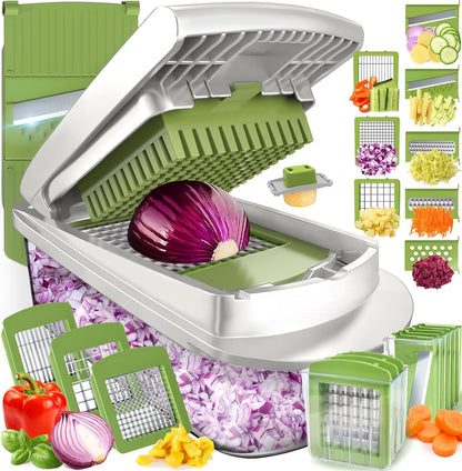 Vegetable Slicer, Vegetable Chopper with Container, Food Chopper, Kitchen Gadget with Fries Cutter and Egg Slicer
