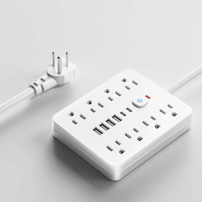 Power Strip with Surge Protector, 8 AC Outlets and 4 USB Ports, Flat Plug Power Strip with Extension Cord for Office