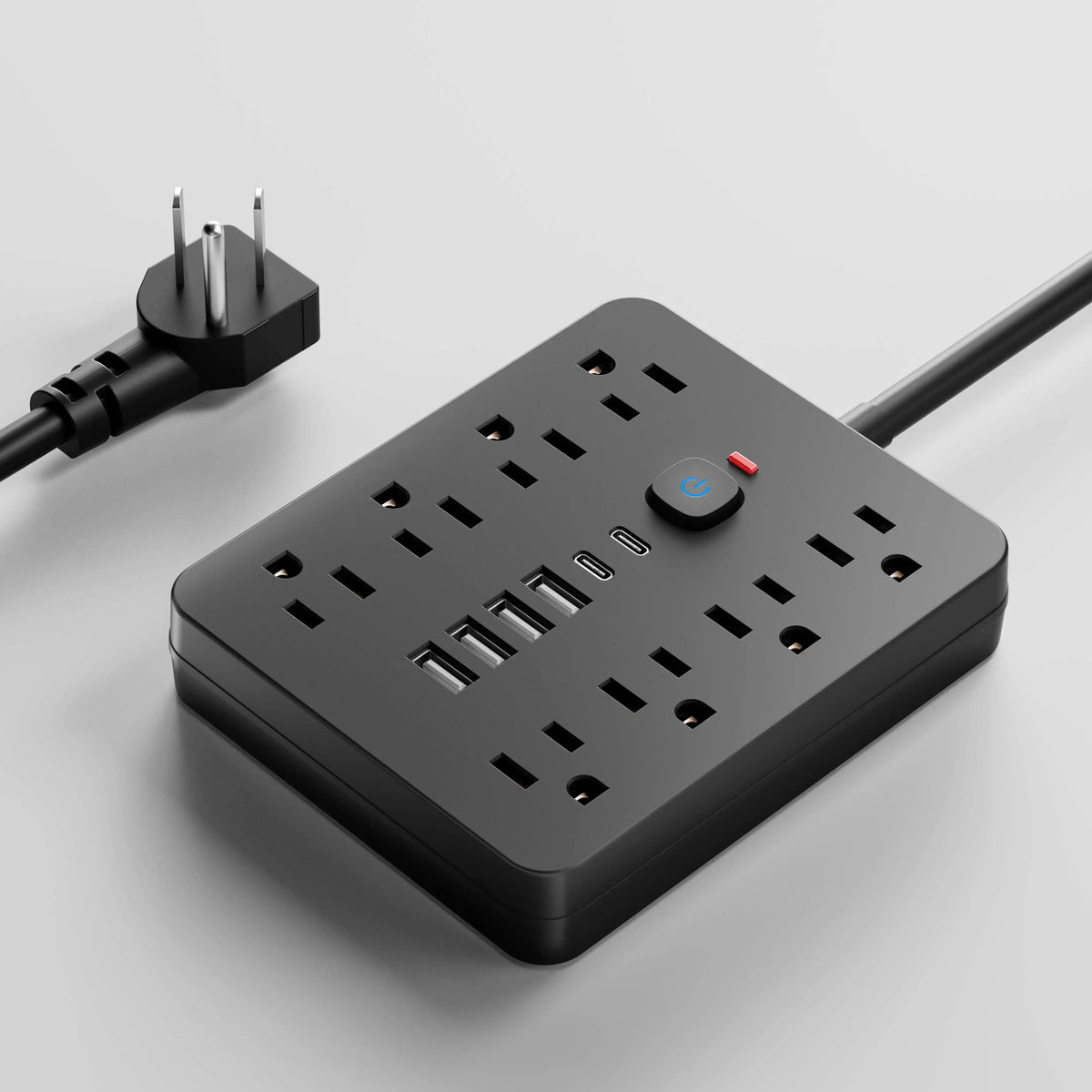 Power Strip with Surge Protector, 8 AC Outlets and 4 USB Ports, Flat Plug Power Strip with Extension Cord for Office