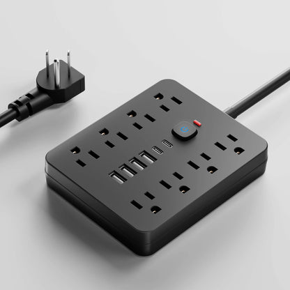 Power Strip with Surge Protector, 8 AC Outlets and 4 USB Ports, Flat Plug Power Strip with Extension Cord for Office