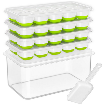 Versatile Silicone Ice Cube Trays with Stackable Design & Storage Bin for Effortless Ice Making