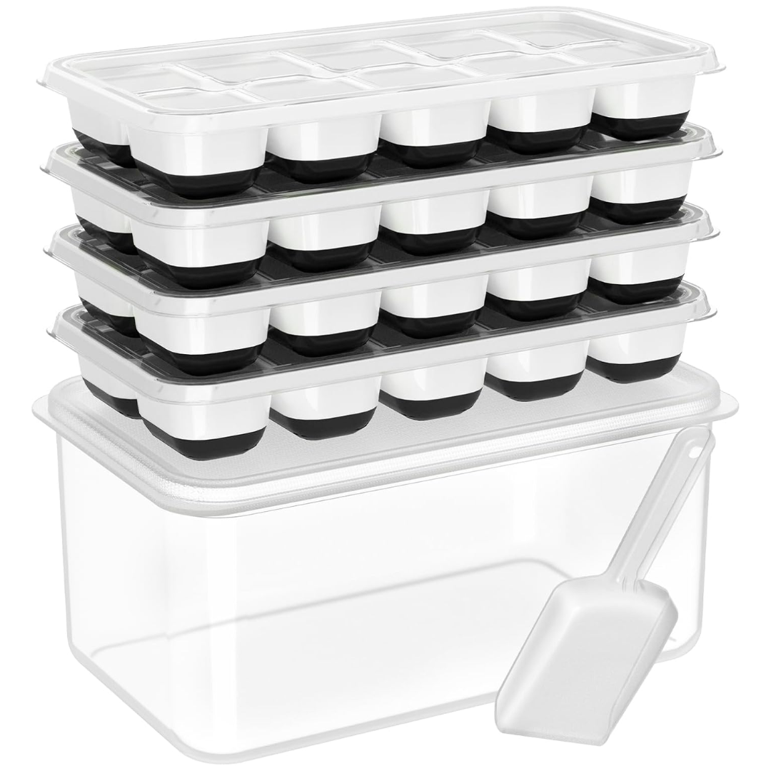 Versatile Silicone Ice Cube Trays with Stackable Design & Storage Bin for Effortless Ice Making