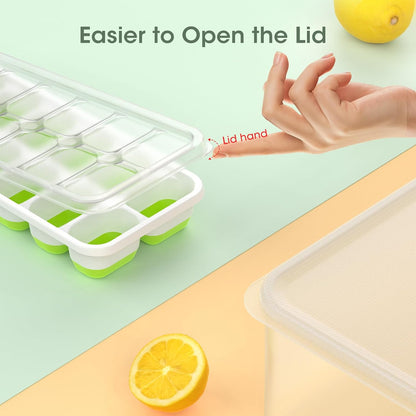Versatile Silicone Ice Cube Trays with Stackable Design & Storage Bin for Effortless Ice Making