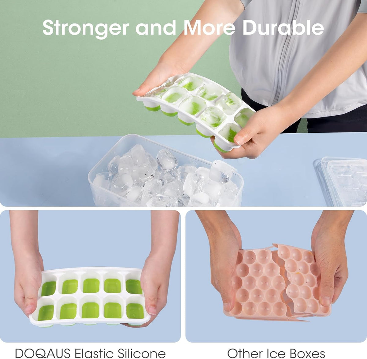 Versatile Silicone Ice Cube Trays with Stackable Design & Storage Bin for Effortless Ice Making
