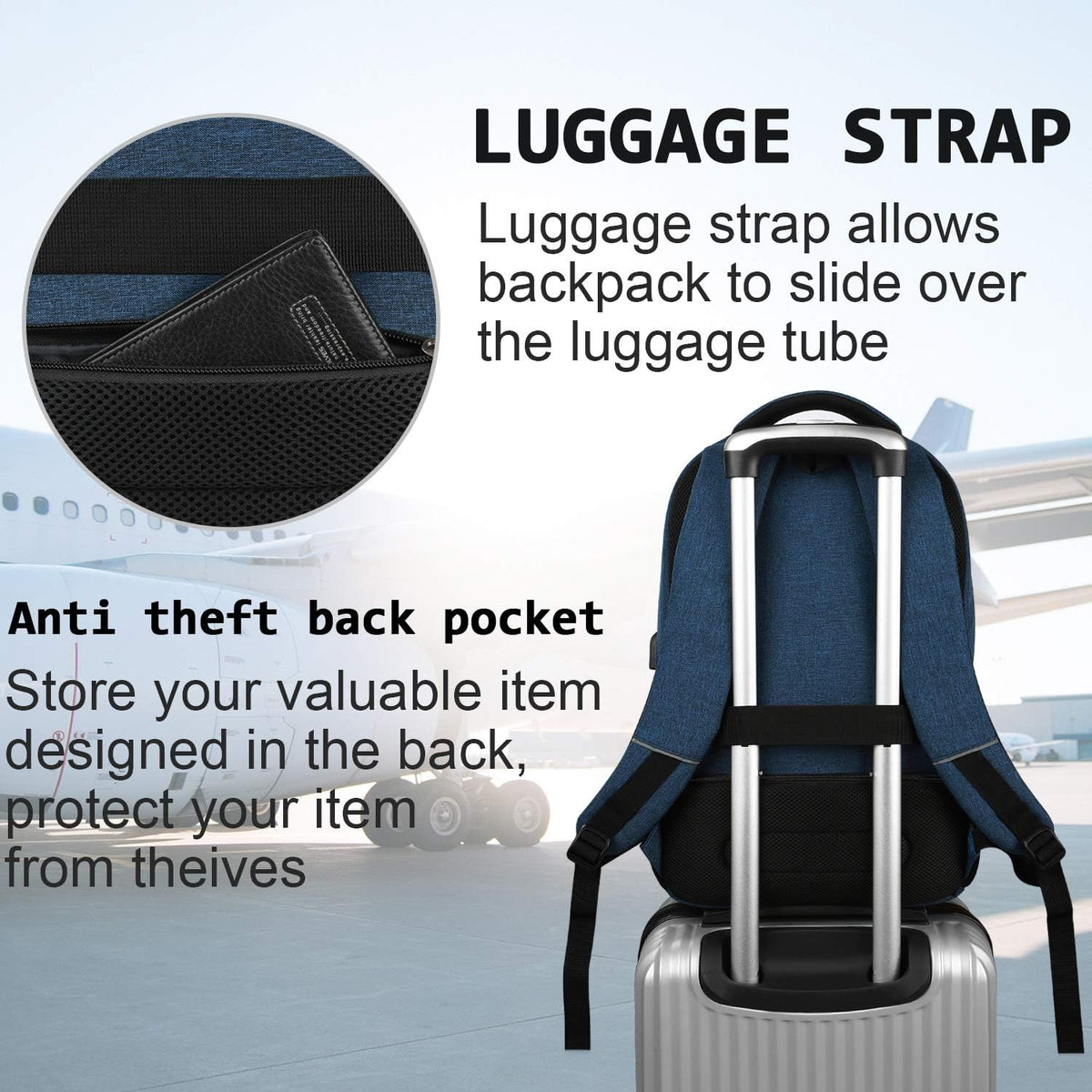 Laptop Backpacks for Men and Women, Anti Theft Backpack with USB Charging Port, Durable Backpack for Travel and Work