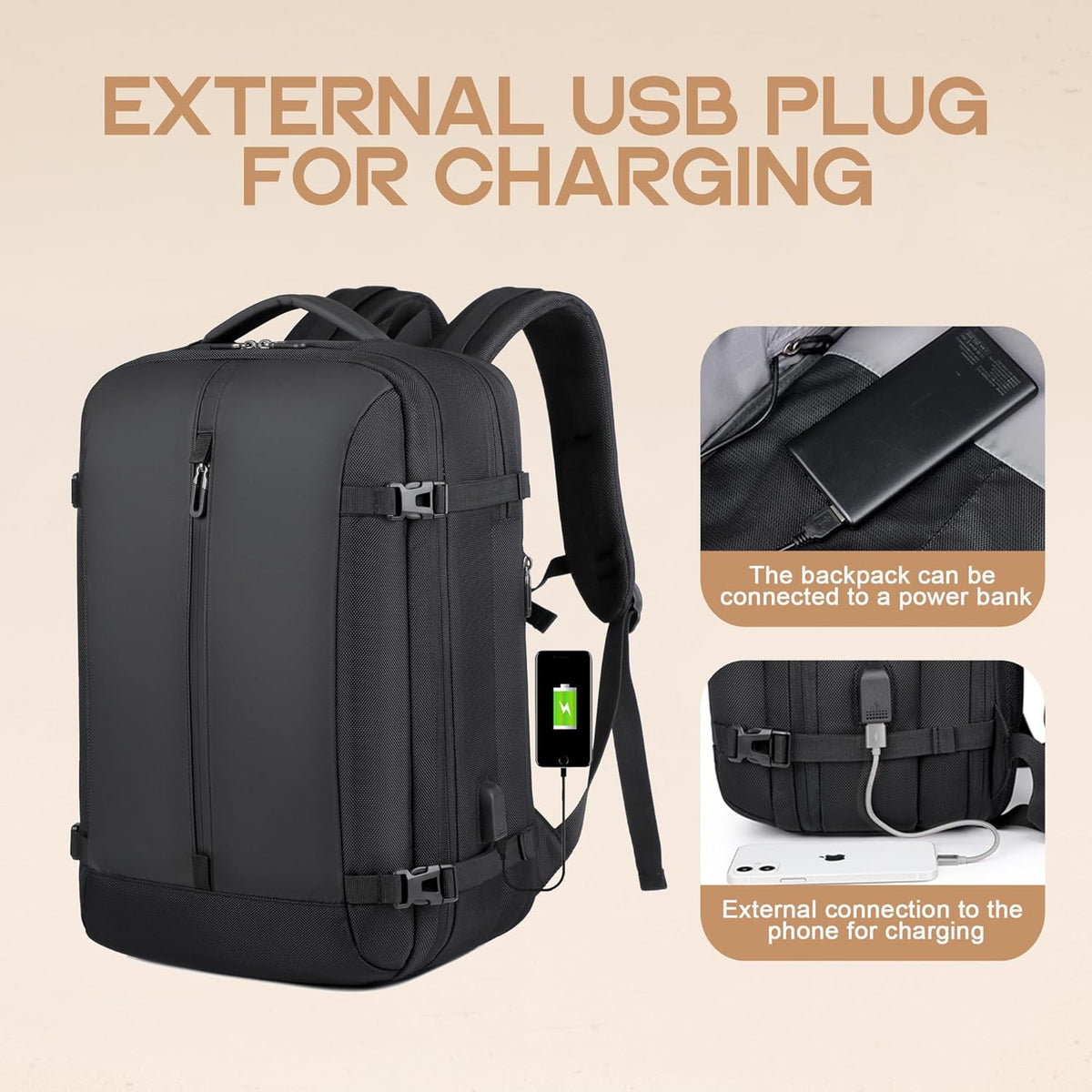 Versatile Travel Backpack | 40L Expandable Waterproof Design with USB Port | 17 Laptop Sleeve for Secure Storage