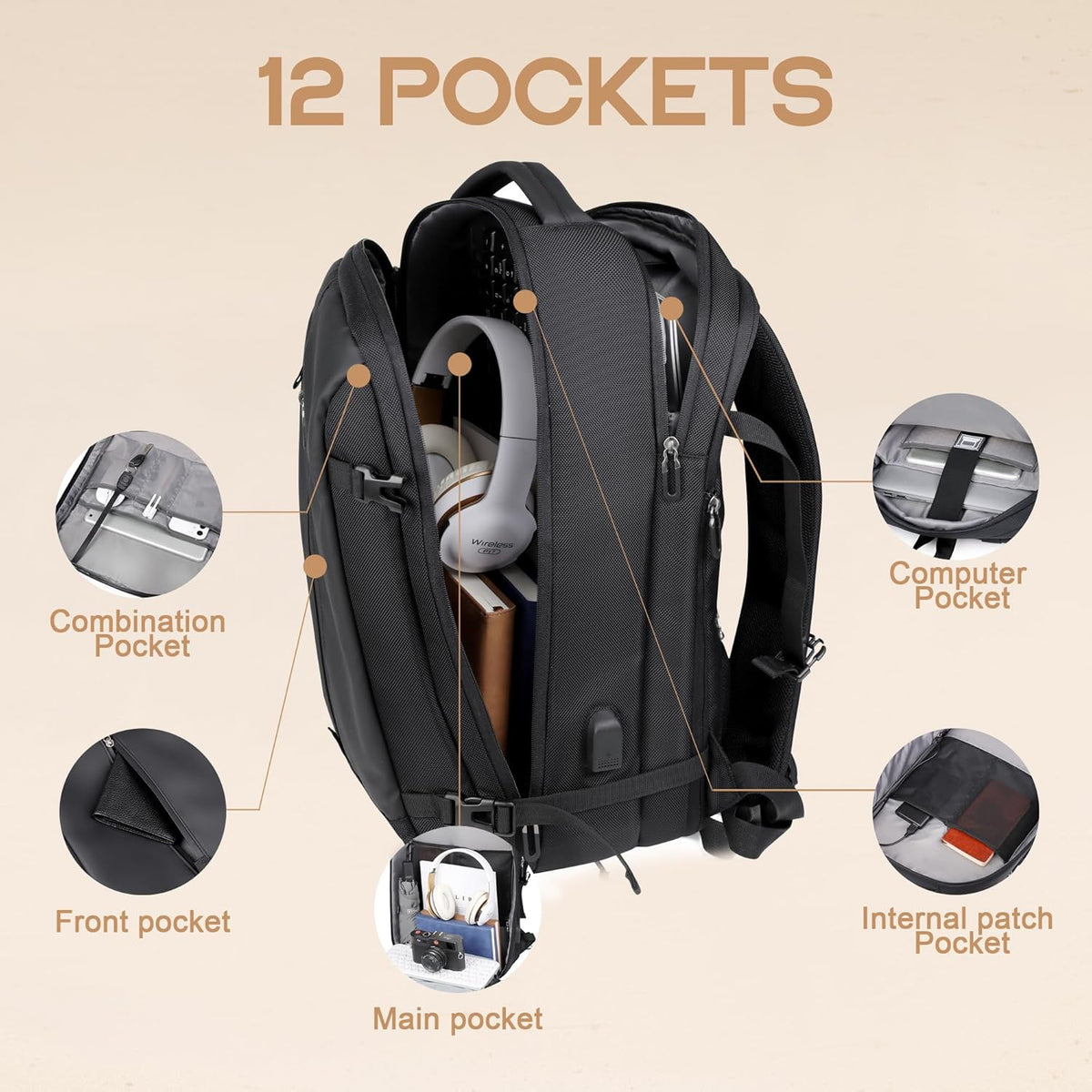 Versatile Travel Backpack | 40L Expandable Waterproof Design with USB Port | 17 Laptop Sleeve for Secure Storage