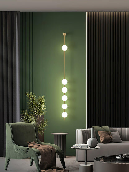 Vertical Multi-Globe LED Wall Sconce Brass Finish Adjustable Height Indoor Hallway Staircase Entry Lighting Modern Metal Glass Fixture 3-6 L