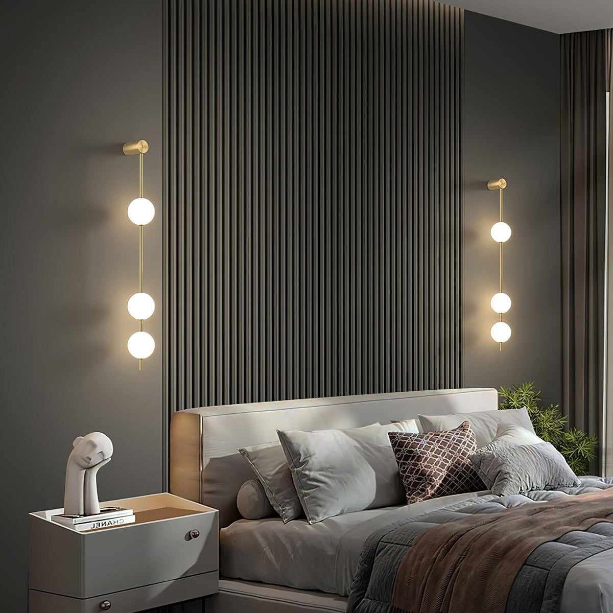 Vertical Multi-Globe LED Wall Sconce Brass Finish Adjustable Height Indoor Hallway Staircase Entry Lighting Modern Metal Glass Fixture 3-6 L
