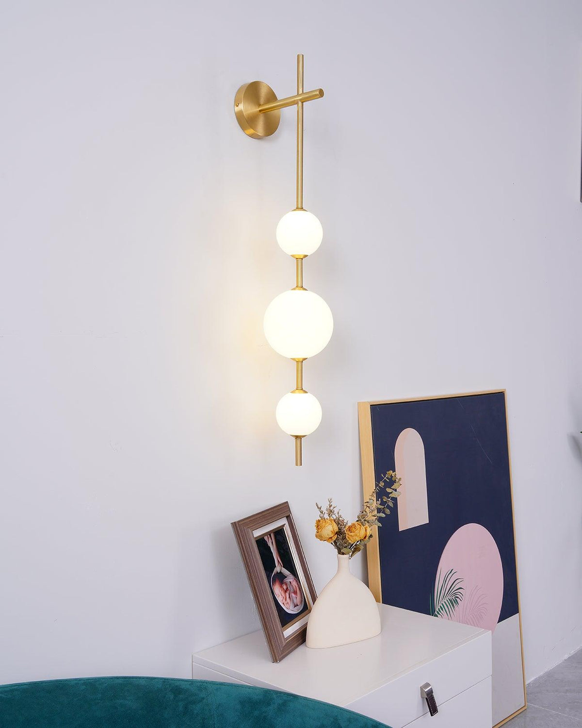 LED Globe Sconce Hardwired Wall Mount Fixture 26 Inch Brass Finish Sphere Shade Lighting for Bedroom Bath Hallway Reading Nook Accent Indoor
