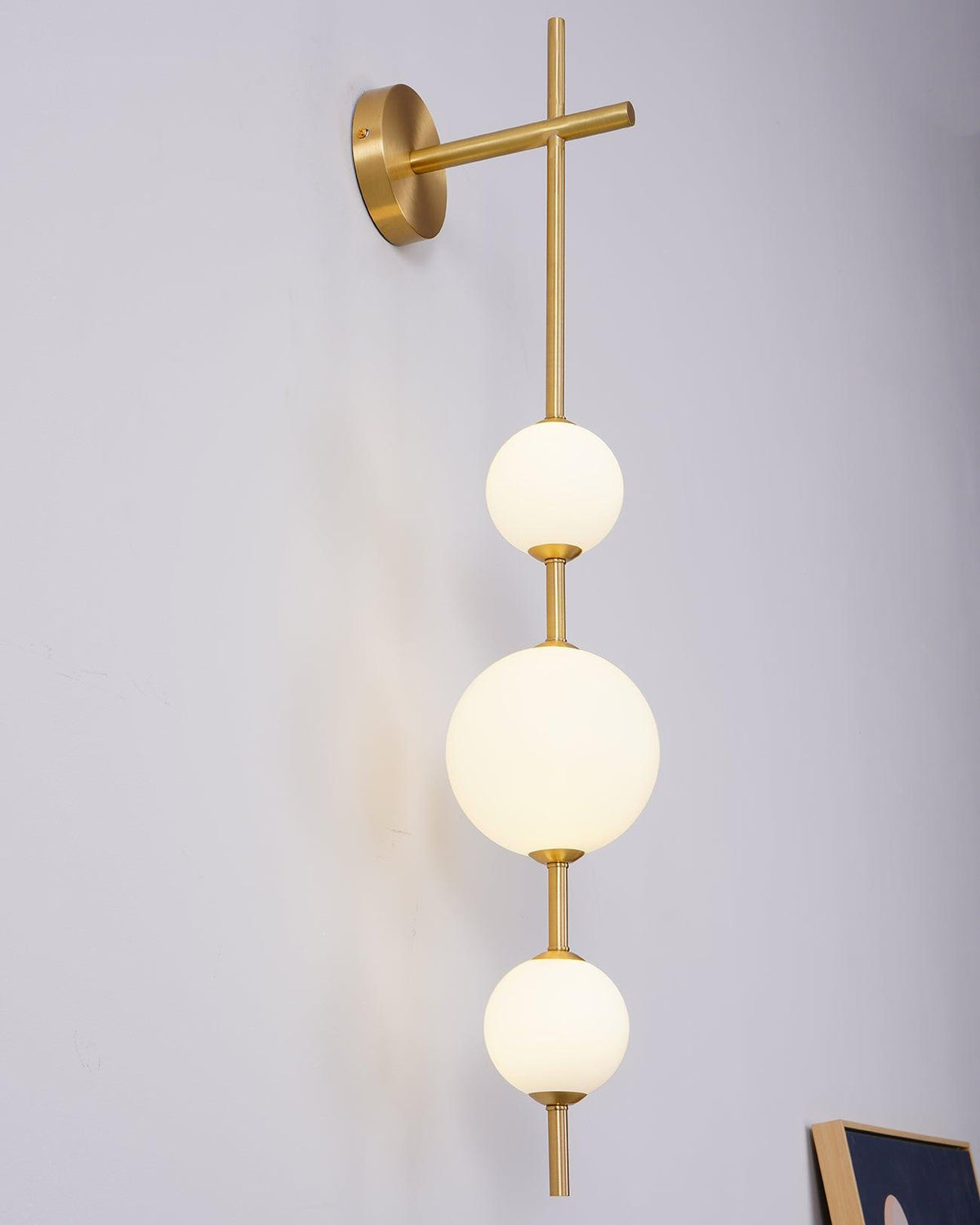 LED Globe Sconce Hardwired Wall Mount Fixture 26 Inch Brass Finish Sphere Shade Lighting for Bedroom Bath Hallway Reading Nook Accent Indoor