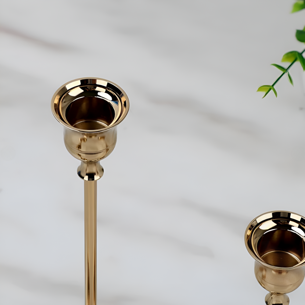 Vesper Candle Holder Set - Gold Metal, Vintage Style Taper Candle Holders, 3 Pieces