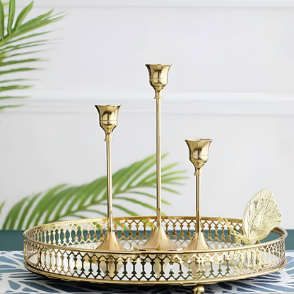 Vesper Candle Holder Set - Gold Metal, Vintage Style Taper Candle Holders, 3 Pieces
