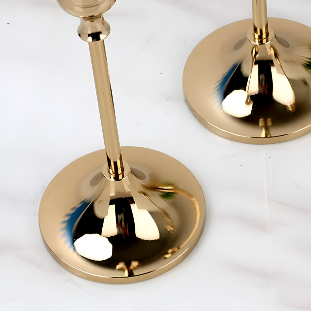 Vesper Candle Holder Set - Gold Metal, Vintage Style Taper Candle Holders, 3 Pieces