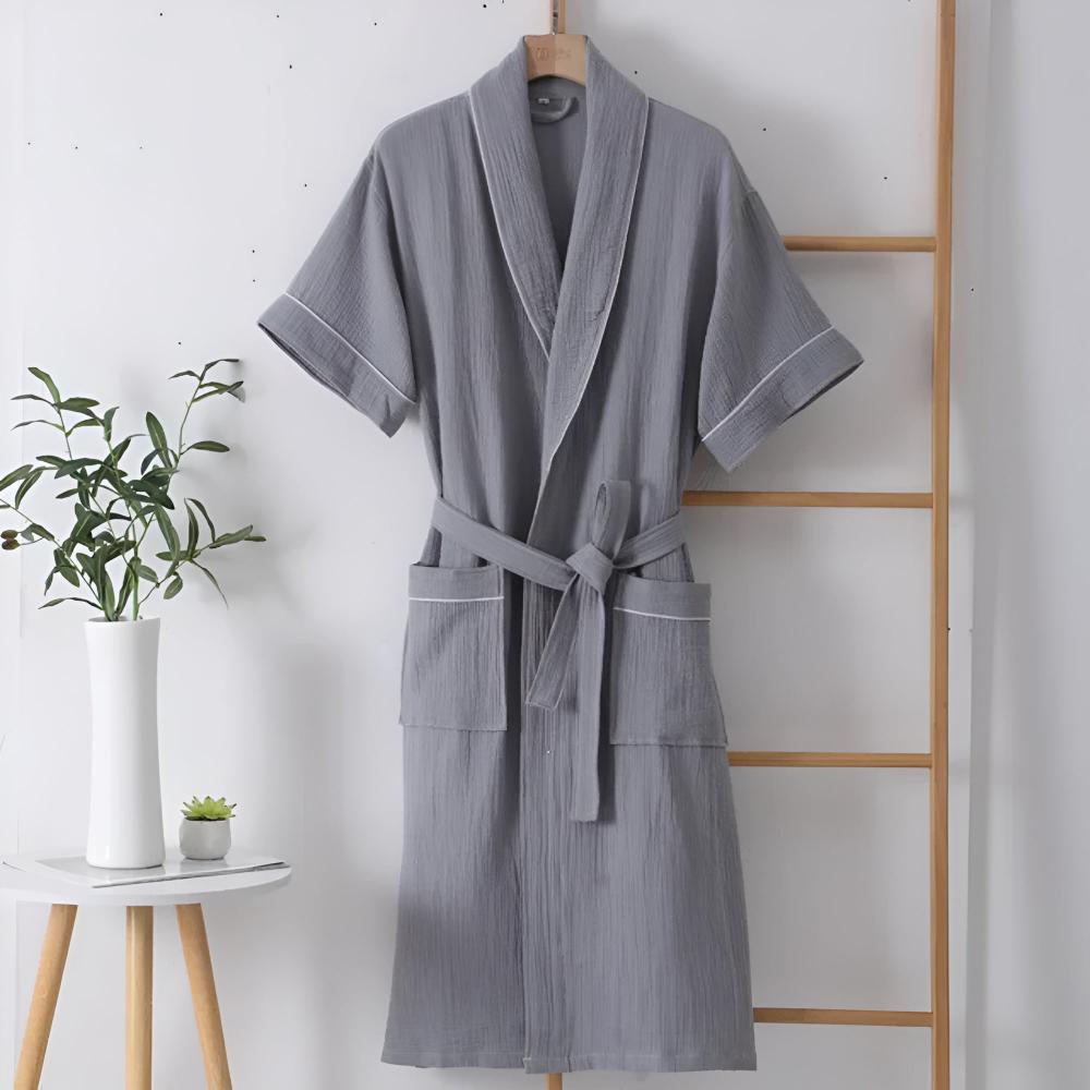 Vessina Bathrobe - 100% Cotton Double Muslin, Short Sleeves, Relaxed Fit