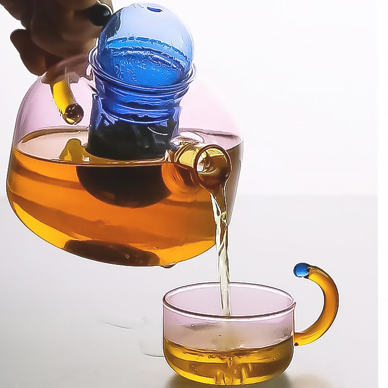 Vibrant Glass Tea Set | Colorful Borosilicate Tea Cups & Teapot | Unique Shapes for Enjoyable Tea Experience
