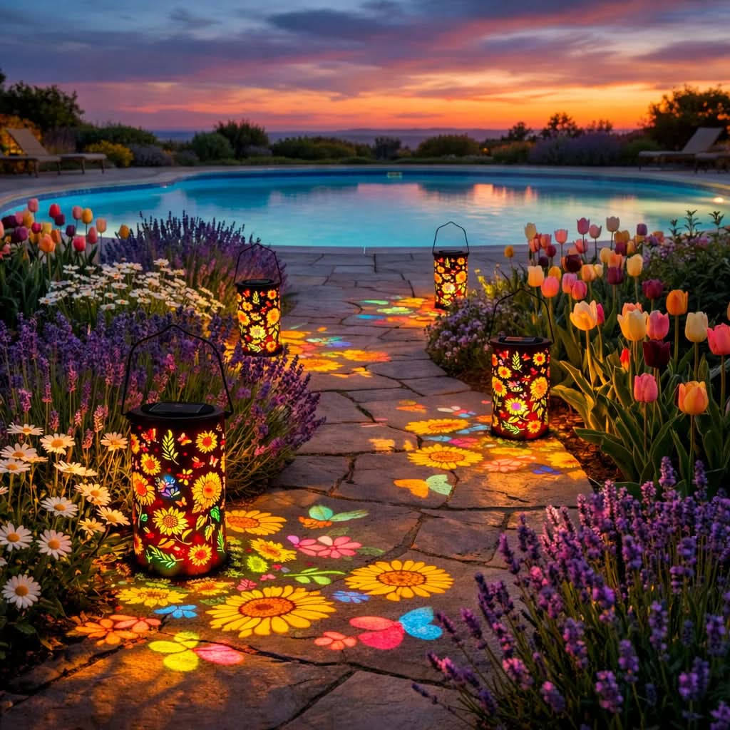 SUNPETAL – Vibrant Solar Outdoor Lantern Butterfly Cutout Design