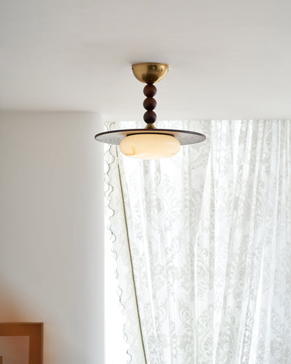 Wood and Alabaster Flush-Mount LED Ceiling Light 14 in Diameter, 36W 3000K for Kitchen Dining Room Bedroom