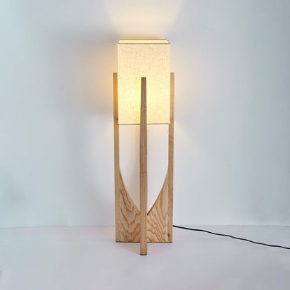 Standing Lamp with Fabric Shade 57 Inches Tall Ash Wood Uplight for Bedrooms Reading Nooks Living Spaces Modern Homes