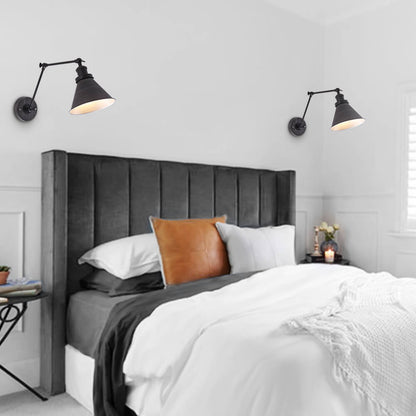 Swing Arm Wall Sconce with Adjustable Reach for Bedside Reading | Industrial Metal Lamp for Bedroom & Living Room | Hardwired E27 Socket