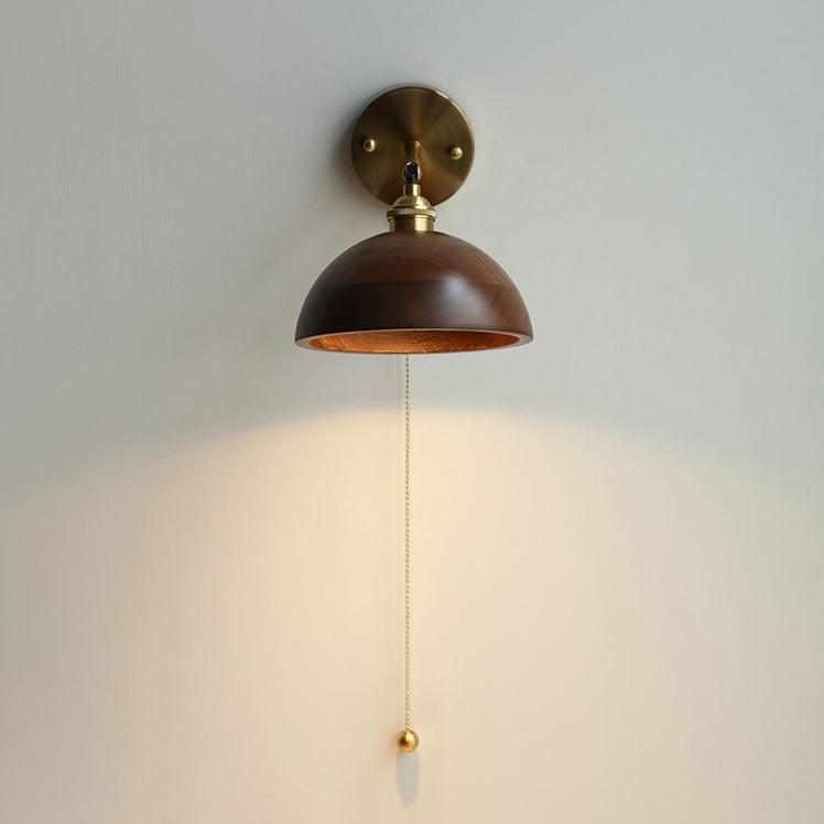 Walnut Wood Wall Sconce for Bedroom Hallway Living Room Ambient Lighting Brass Accent Fixture 6-7 inch Rustic Indoor Lamp Hardwired E26