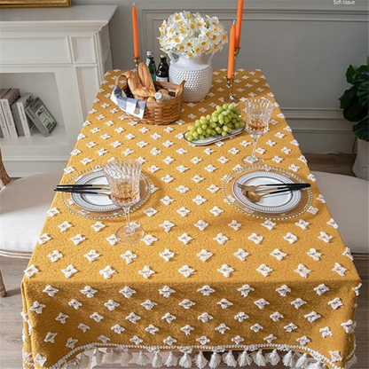 Viora Tablecloth - Cotton Blend, Embroidered with Tassel Detail