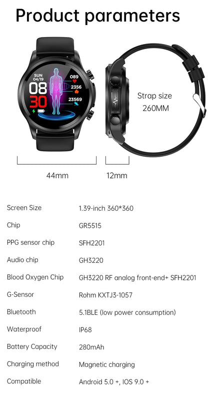 Non-Invasive Glucose Monitoring Smartwatch with Heart Rate & Blood Oxygen Tracker for Daily Health Management