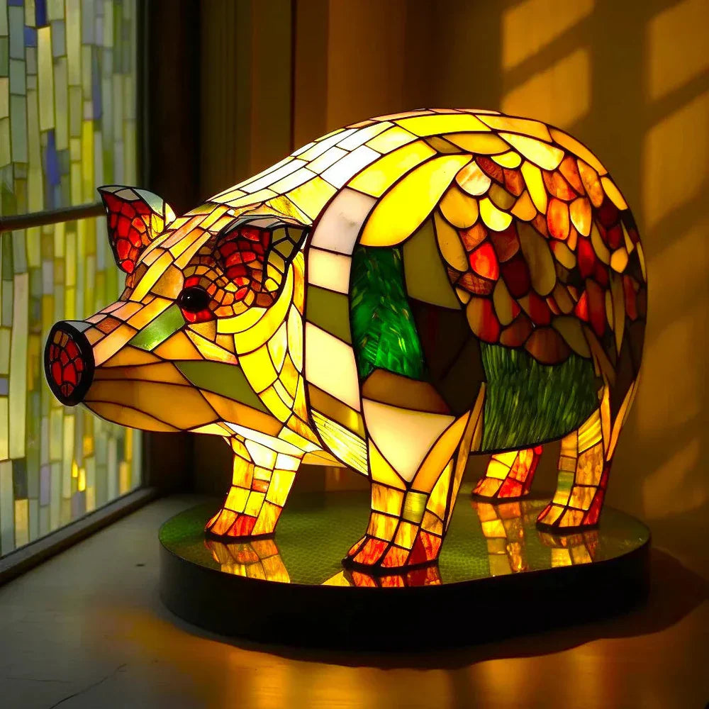 VitraFauna | Artistic Stained Glass Table Lamp with Unique Animal Prints | Stylish Lighting for Cozy Atmosphere