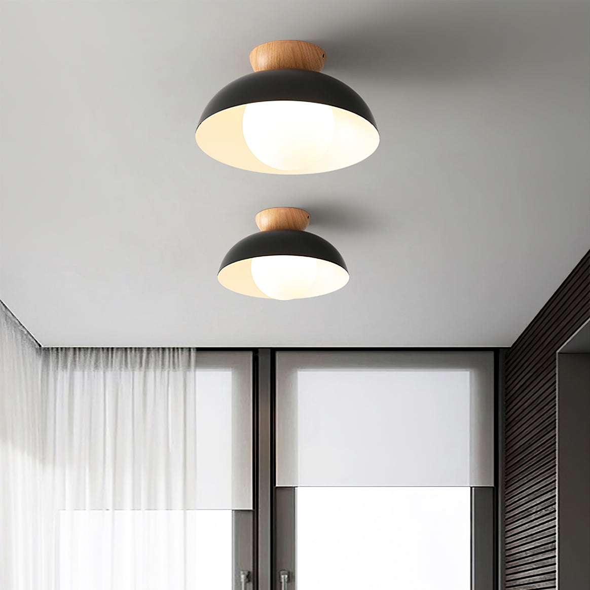 Glass Shade Ceiling Light Fixture 12 Inch Metal Overhead Lamp E26 Base for Kitchen Island Dining Room Modern Suspended Lighting White Black