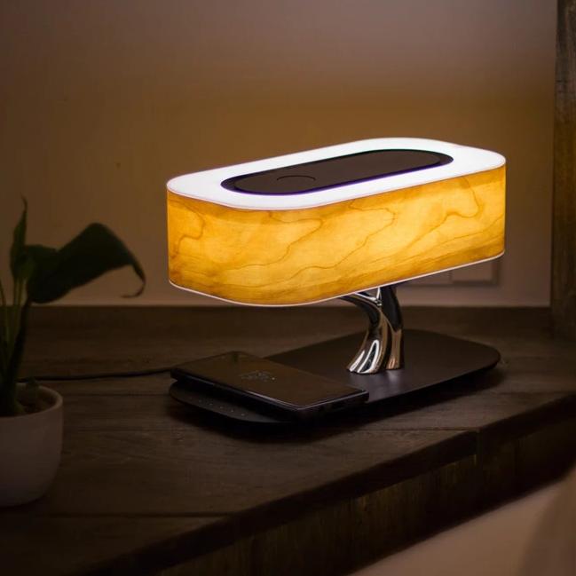 Wireless Charging Table Lamp with Bluetooth Speaker for Bedroom Nightstand Office Desk Living Room Modern LED Accent Light