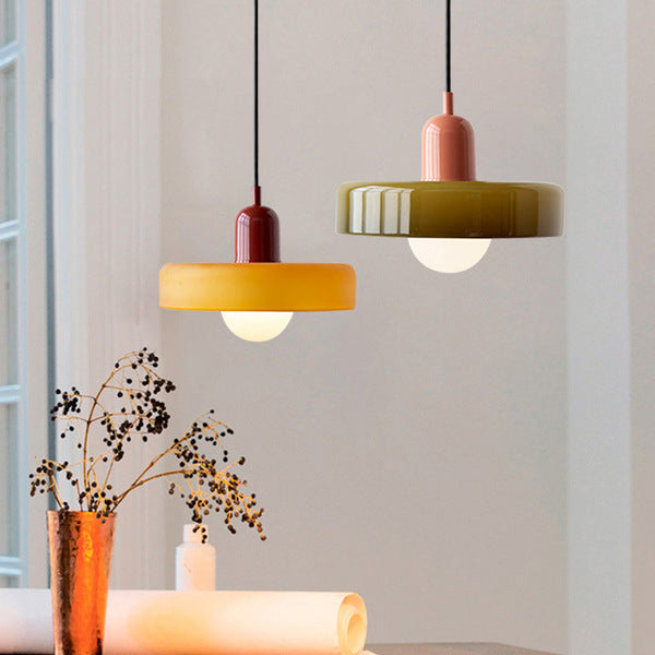 Handcrafted Art Glass Dome Pendant Light, Adjustable Modern Hanging Fixture for Dining Room Kitchen Island Living Room
