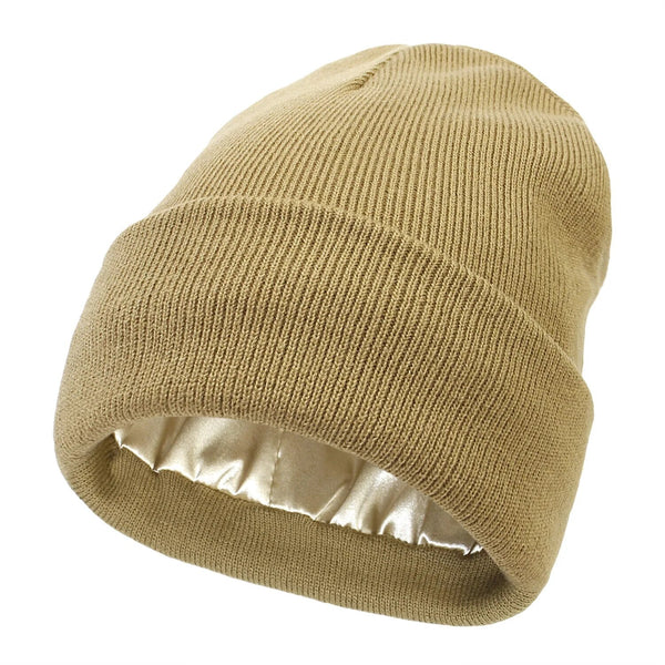 Silk-Lined Wool Beanie for Women – Winter Hat with Anti-Frizz Lining for Hair Care & Warmth