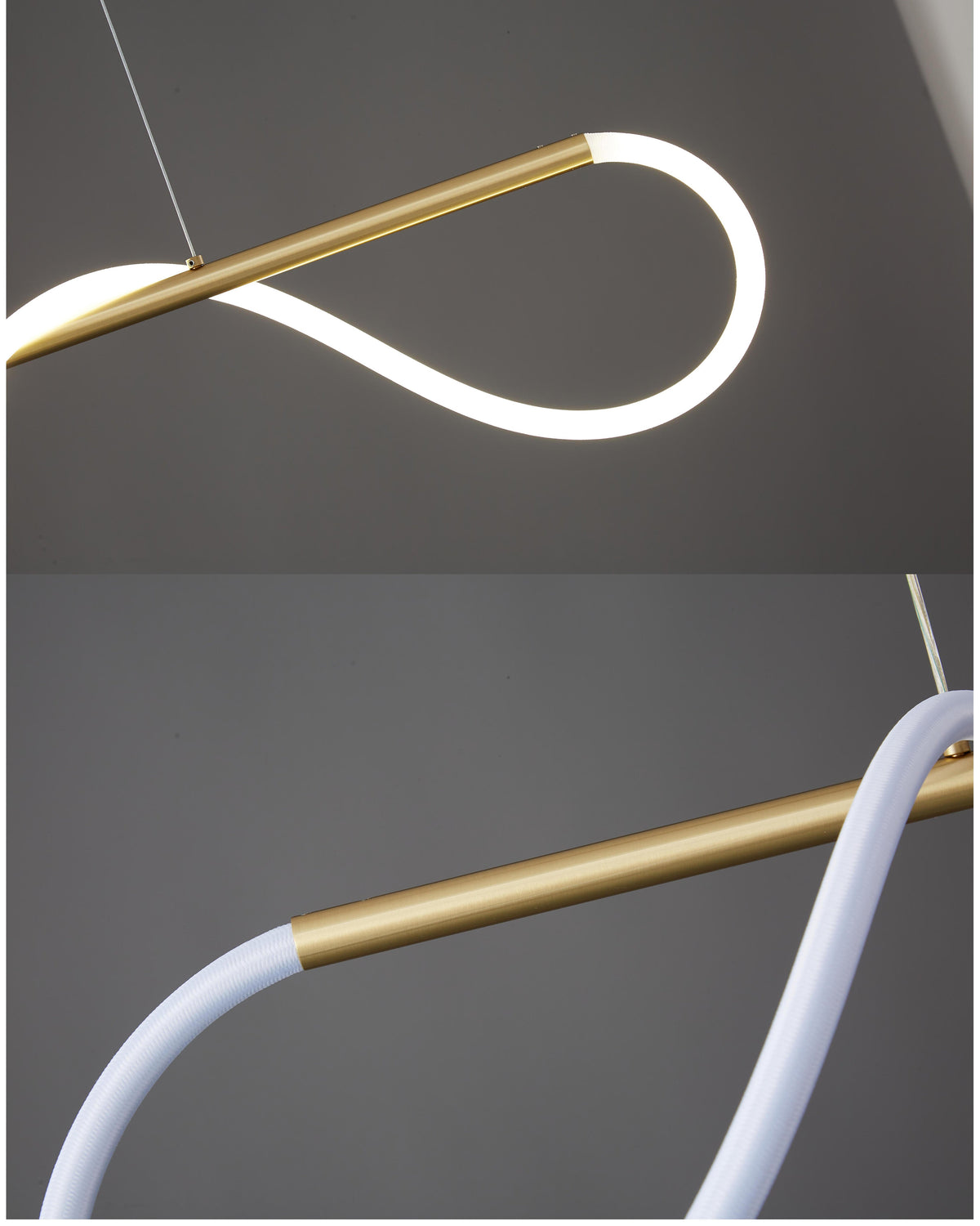 Linear LED Island Chandelier with Silicone Wave Design 43-Inch Brass Adjustable Height Dimmable Kitchen Pendant for Dining Table Modern Hang