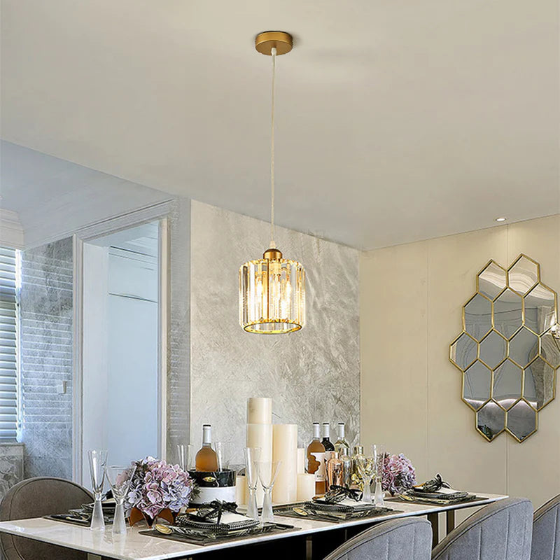 Modern Metal & Glass Pendant Light – Adjustable Cord – Black or Gold Finish for Dining Room & Living Room