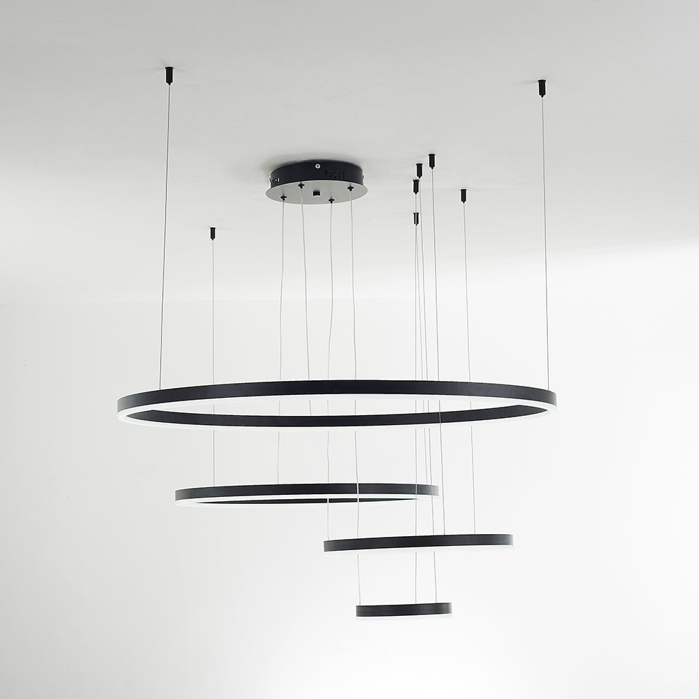 Multi-Ring LED Ceiling Light Fixture Adjustable Height Metal & Acrylic for Dining Rooms Living Spaces Bedrooms Contemporary Overhead Hanging