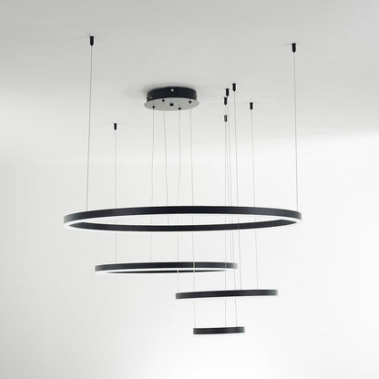 Multi-Ring LED Hanging Light Metal Acrylic Adjustable Height Dimmable Fixture for Dining Room Living Room Bedroom Modern Ceiling Chandelier