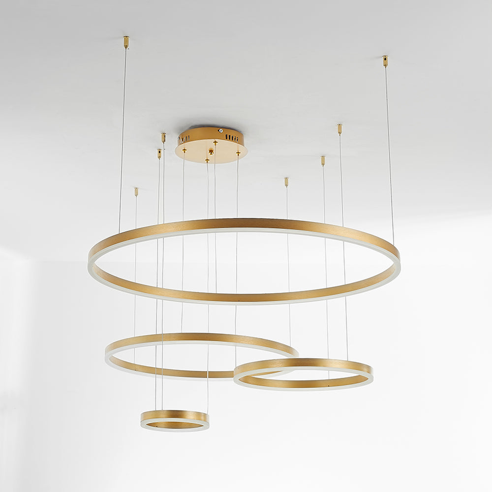 Tiered Ring Pendant Light Modern Metal Circular Chandelier for Dining Room Living Room Bedroom Kitchen Island Adjustable Height LED